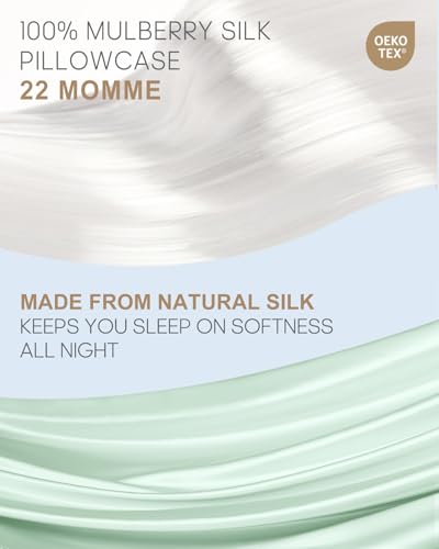 Image of THXSILK Set of 2 100% Mulberry Silk Pillowcase for Hair and Skin Health, 22 Momme Soft and Smooth Pillowcases with Hidden Zipper, Both Sides Premium Grade 6A+ Silk, Standard 20 inchx26 inch, Turquoise Green