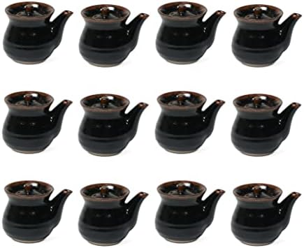 JapanBargain 2734, Soy Sauce Dispenser Traditional Japanese Tenmoku Pottery Shoyu Bottle Pot Mini Teapot, Made in Japan, 8 oz, Black, Pack of 12