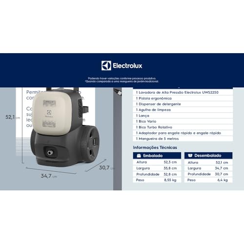 Lavadora de Alta Pressão Electrolux 2250PSI 1800W UltraWash Dispenser detergente Integrado UWS2250 2