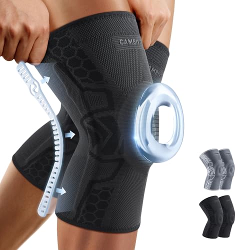 CAMBIVO Kniebandage Männer Damen 2 Stück, Komprimierte Kniebandage mit Patella Gel Pads & Feder Seitenstabilisatoren, Kniebandage Arthrose für Laufen, Meniskusriss, Arthritis, Gelenkschmerzlinderung