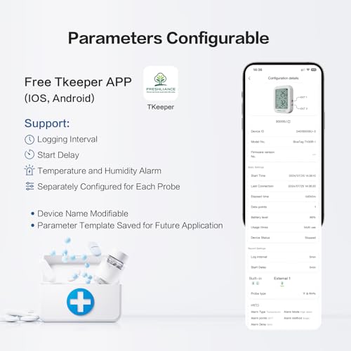 Image of Freshliance Room Thermometer Indoor, Bluetooth Temperature Humidity Sensor, Refrigerator Freezer Thermometer, Digital Remote Temp Monitor Sensor with Smart APP, BlueTag TH30R-I (1PCS Temp Probe）