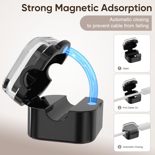 9-Pack Magnetic Cord Holder,Magnetic Cable Clips Strong Adhesive Desk Cable Management ,Cable Management Cord Holder Organizer for Home Office Desk Phone Car Wall Desktop Nightstand (Black)