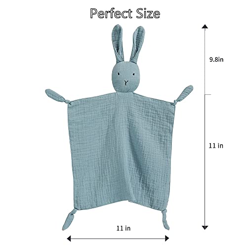 Image of insular Bunny Lovey Blanket for Boys and Girls, Organic Cotton Muslin Security Blanket for Babies, Soft Breathable Lovie Soothing Towel for Newborn and Infant, 2 Pcs Set (Blue&Grey)