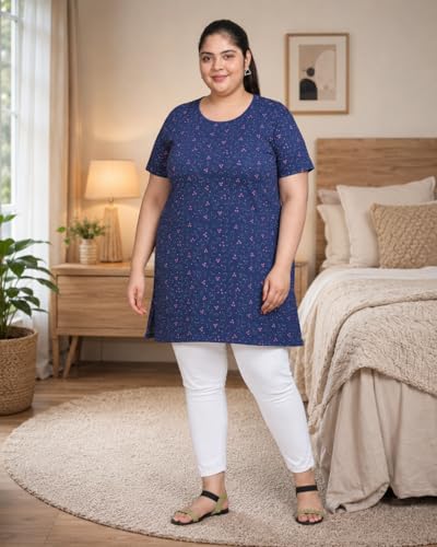 Image of In Love Women's All-Over Printed Cotton Plus Size Longline T-Shirt with Pockets