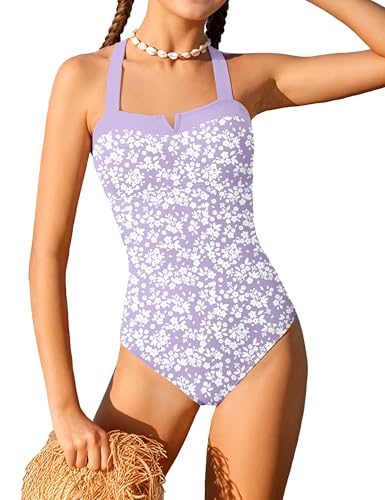 Image of Shallmu Girls One Piece Swimsuits Color Block Dual Crossback Straps with Cover Up Skirt Girl's Swimwear 9-16Y