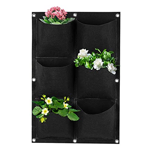 Sac de Plantation Mural, 6 Poches Respirantes Sac de Culture à Suspendre au Mur, Vertical Sacs de Jardinière Pochette Plante Jardin Non Tissé Sac à Plantes pour Fleur Maison Intérieur Extérieur