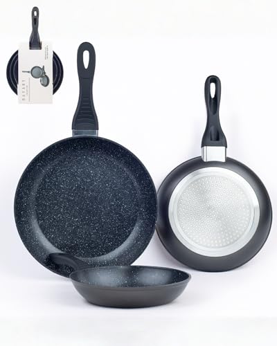BAVARY Lot De Poele Induction, 3 Pcs: 20/24/28 Cm – Poele Anti Adhesive Granit – Poeles Sans PFOA Et Sans PTFE – Poeles Anti Adhesive Induction – Pour...
