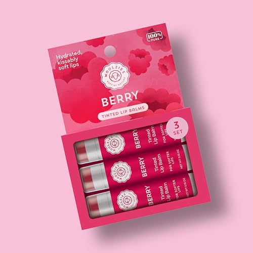 Tinted Lip Balm Set: All-Natural Shea Butter, Beeswax, Coconut Oil, Vitamin E Infused Lip Moisturizer Care Treatment (3 Pack, Berry) image 5