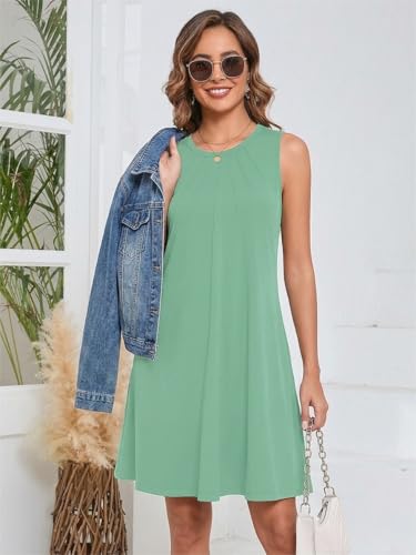 Image of KORSIS Tank Dress for Women Elegant T-Shirt Summer Soft Dresses Sleeveless Swing A Line Vacation Beach Sundress with Pockets