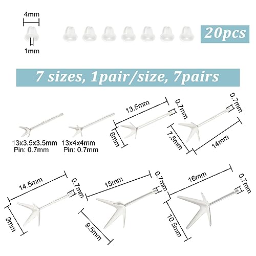 PH PandaHall 7 works 925 Sterling Silver Earring Studs Blank Earring Studs 4 Claw Bezel Earring Snap Set Handmade Earring Wire with 20 Earring Nuts for Women DIY Jewellery Making Supplies - Image 2