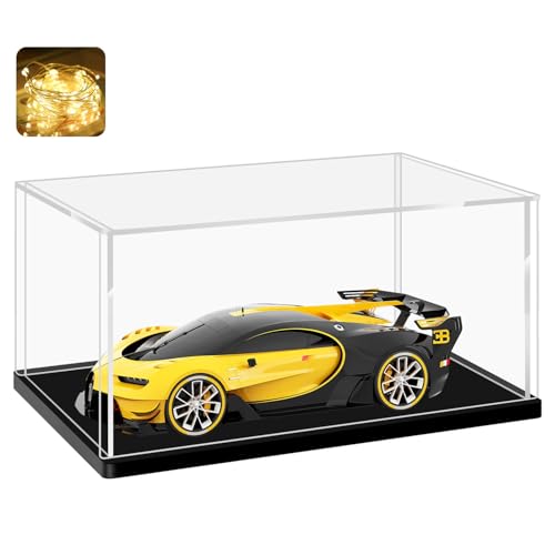 LANSCOERY Large Acrylic Display Case, 21.7x10x10 in, Upgraded Thickened UV-Resistant Showcase, 10mm Heavy Duty Matte Base, 98% Clarity Dustproof Box for Statues & Memorabilia, Scraper & LED Light