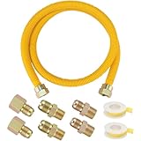PLUMBINGMASTER 48" Flexible yellow Coated Corrugated line kit for Dryer Stove Range, Flexible Stainless Steel Gas Dryer Kit - 5/8" OD(1/2" ID) Dryer Gas Line with total 6 Connectors—— 3/4" MIP & 1/2"
