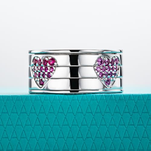 AnuClub Moissanite Wedding Band Ring D Color VVS1 925 Sterling Silver Unique Spinning Love Heart Promise Statement Anniversary Ring for Women with Certificate2