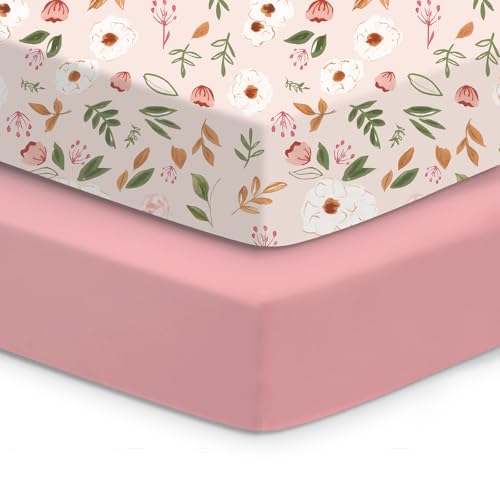 Image of Crib Sheets 2 Pack, Fitted Crib Sheet for Standard Crib Mattress 28x52x9, Ultra Soft Jersey Knit, Breathable Stretchy Deep Pocket, Snug Fit Stays Put, Baby Crib Mattress Sheet