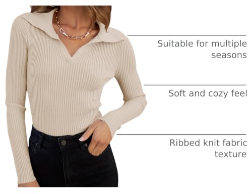 Image of ZESICA Fall Sweaters for Women 2026 Long Sleeve V Neck Ribbed Knit Pullover Tops Casual Slim Fit Basic Tee Shirts