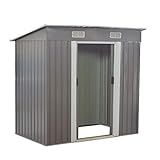 Panana Sheds 6 x 4ft Tool Storage House Metal Garden Apex Roof Storage Shed Door In 6FT Side (Grey) - Image 1