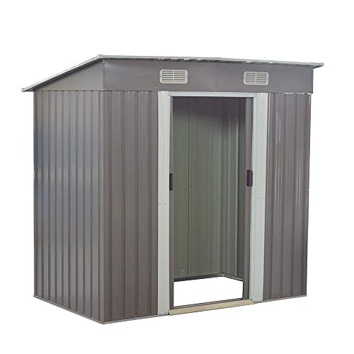 Panana Sheds 6 x 4ft Tool Storage House Metal Garden Apex Roof Storage Shed Door In 6FT Side (Grey)