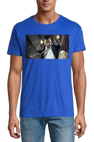 T-shirt homme cravate coton bleu royal col rond vêtement mode casual original pas cher