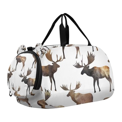 Glaphy Watercolor Moose Animal Duffle Bag for Toddler Boys Girls, Gym Sports Bag with Shoe Compartments, Kids Travel Overnight Weekender Shoulder Bag