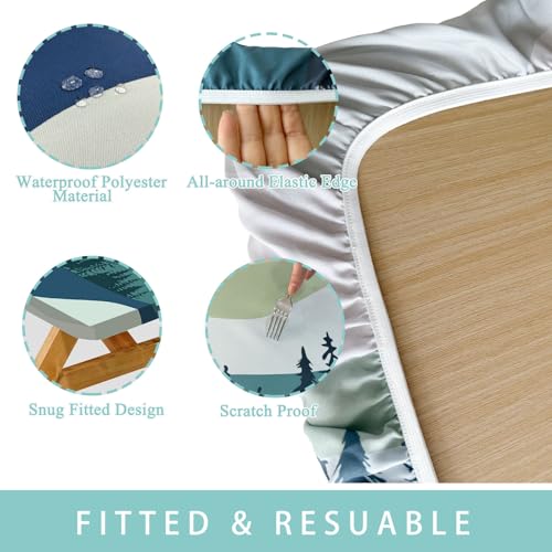 Caknowow Picnic Table Cover Fitted with Bench Covers Camping Tablecloth Waterproof Picnic Table Covers with Elastic Reusable Fabric Camping Table Cover for 6 Foot Picnic Tables(Mountain) by caknowow - Used condition - Image 3