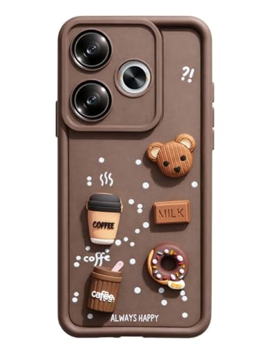 Image of Bintage CASE Cute Fun Taddy Cartoon 3D Ball Bear Milk Cake Coffee Silicon Case Full Body & Camera Protection Back Cover Compatible for MI Poco F6 5G - Brown