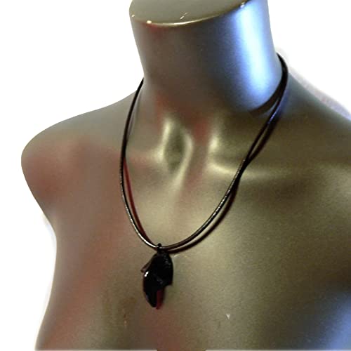 Pendentif émaillé masque oiseau artisanal en cuir noir élégant