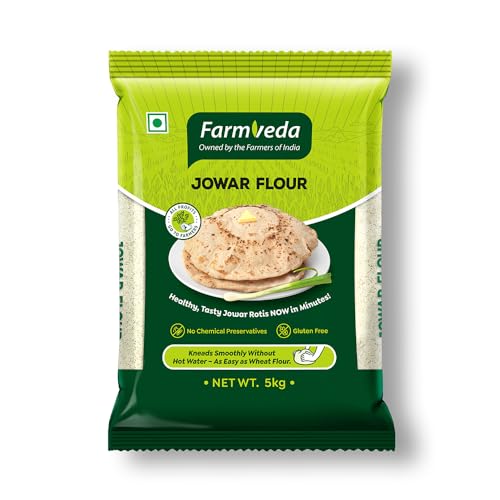 Image of Farm Veda Jowar Flour (Sorghum Flour) - 5 Kg | Millet Flour | Gluten-Free | High Protein | 100% Natural | Kneads Smoothly Without Hot Water | Ready in Minutes