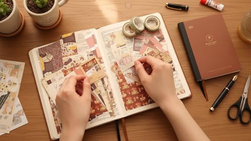 Image of Vintage Aesthetic Scrapbook Kit(346Pcs) Scrapbooking Supplies Kit with Bullet Junk Journal,Stationery,A6 Grid Notebook Journaling Gift for Girl (Brown Vintage Scrapbook)