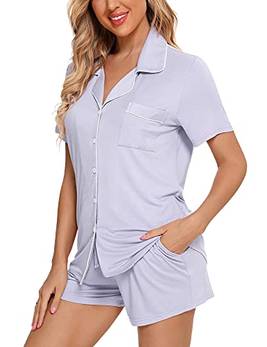 Image of Anjue Womens Pajamas Set Short Sleeve Sleepwear Button Down Nightwear Shorts Soft Pj Sets S-XXL