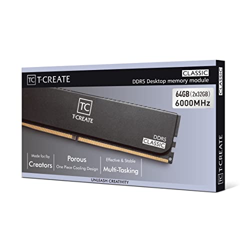 Image of TEAMGROUP T-Create Classic 10L DDR5 64GB Kit (2 x 32GB) 6000MHz (PC5-48000) CL48 Desktop Memory Module Ram, Supports Both Intel & AMD - CTCCD564G6000HC48DC01, Black-UDIMM