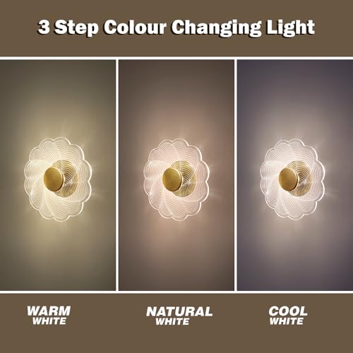 Image of Spiral Pattern 3-in-1 LED Wall Light Decorative Lamp with Golden Center Artistic Accent Lighting for Living Room Bedroom Hallway & Home Decor (Artistic Flower Designs, Pack of 2)