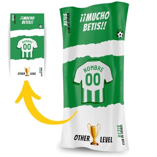DEREGALOOS Toalla Personalizada con Nombre y Equipo de fútbol. Regalos Personalizados fútbol Betis. Regalo Original para Aficionados del Fútbol. Regalo Mundial futbolistas.
