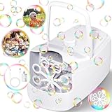 Bubble Machine, Automatic Bubble Blower Electronics Bubble Maker for Kids 18000+ Bubbles Per Minute with 2 Speeds, 8 Wands,Plug-in or Batteries Bubbles Toy for Outdoor/Indoor Party Birthday (White)