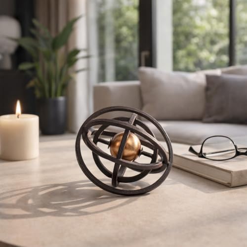 Rustic Metal Orb for Home Decor - Modern Figurine Sculpture