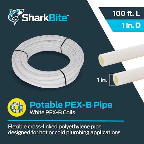 Image of SharkBite 1 Inch x 100 Feet White PEX-B, PEX Pipe Flexible Water Tubing for Plumbing, U880W100