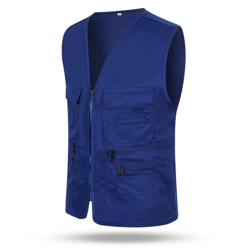 Chaleco holgado de algodón para hombre con cremallera multiestacional cuello V 5