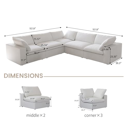 Cloud Couch Modular Sectional Sofa,160.6" Down Filled Convertible Sectional Sofa for Living Room,Modern V Shaped 5 Seater,Covers Removable & Washable, Khaki
