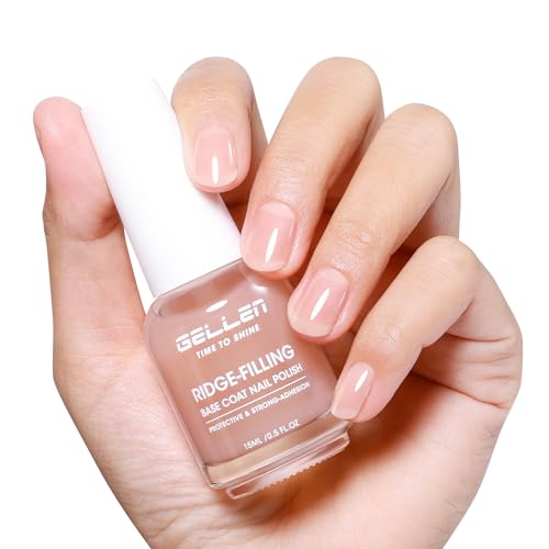 GELLEN Clear Nail Polish Ridge Filling Base Coat Sheer Nude Tint Ridge Filler For Nails | Smooth Strengthen Nourish Damaged Dry Finger Nails | Shea Butter Vit E Protein | Toxin HEMA & TPO Free