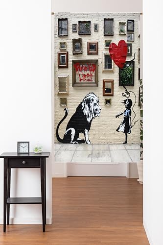 のれん 暖簾 バンクシー ゆ 温泉おしゃれ 遮光 北欧 簡単 目隠し 見えにくい 玄関 温泉 旅館 ホテル 廊下 お風呂 洗面所 トイレドアカーテン キッチン リビング 飲食店 出入り口 幅85丈150cm,ライオン [3]