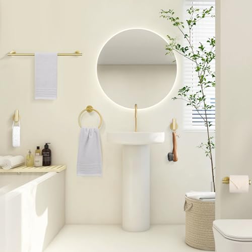 TURS Brushed Gold 5 Piece Bathroom Hardware Set, SUS304 Stainless Steel 24 Inch Bath Towel Bar Set, Round Bathroom Accessories Kit Wall Mounted - Image 7