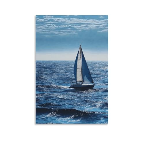 Toile murale voilier bleu 60x90cm pour habiller un mur vide