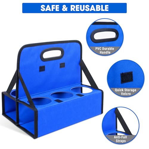 ZKOO Portable Drink Carrier with Handle, 6 Cup Foldable Portable Drink Carrier, Reusable Cup Holder Carry Coffee, Wine, Cocktails, Hot and Cold Beverages for Delivery and Take Out (Blue) by ZKOO - Used condition - Image 5