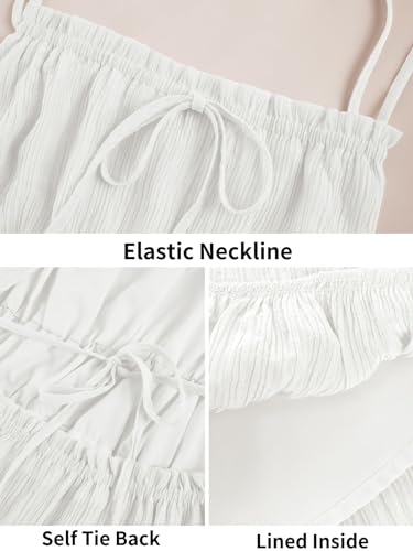 Image of Wenrine Womens Summer Beach Dresses Backless Spaghetti Straps Self Tie Tiered Flowy Casual Maxi Dress with Pockets