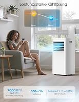 Klimaanlage Mobil 7000BTU, Klimageräte 4-in-1, Kühlung, Entfeuchtung und 2-Stufiger Belüftung mit Schlafmodus | Energieeffizient | Timer | Leiser Betrieb Klimaanlage Mobile – Ansicht 2