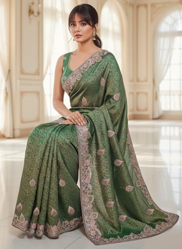 Image of Glory Sarees Women's Pure Soft Silk Banarasi Saree Traditional Embroidery Paisley Border With Blouse Piece (Qualamkars 103 Parent A)