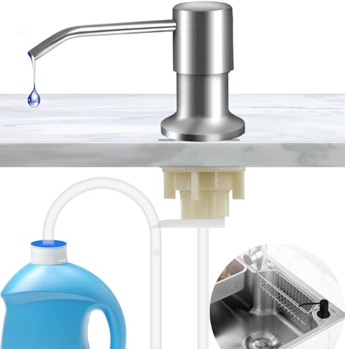 SkyJoy®dispensador jabon Cocina bajo encimera.Dispensador de jabón de Cocina de Acero Inoxidable, dispensador de jabón de Fregadero. Dosificador de jabón Empotrado con Tuerca.Plata