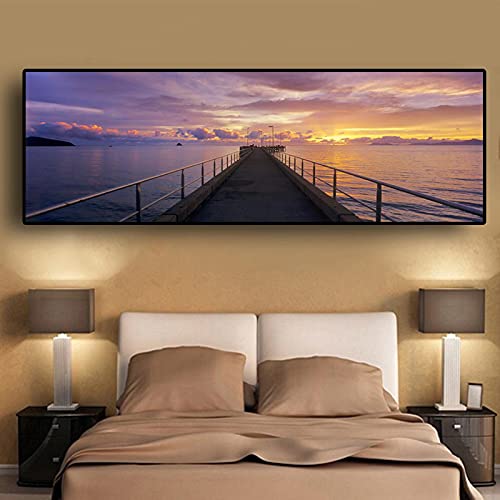 Toile paysage de coucher de soleil de format panorama 30x90 cm pour chambre sans cadre
