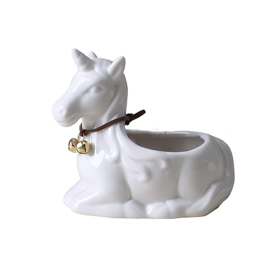 GELASIGE Flower Pots Gardening Simple White Porcelain Flowerpot, Cartoon Small Succulent Flowerpot, Creative Unicorn Desktop Decoration Outdoor Flower Pots