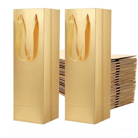 MALICPLUS 36 Wine Gift Bags Bottle Gift Bags for Liquor and Champagne, 15x4.7x4.4 Inches, Luxury Gold Gift Bags with Handles for all Occasions (Grass Texture) Cover