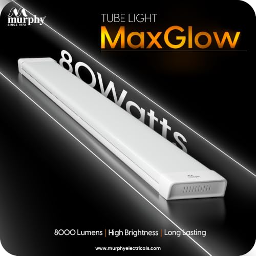 Image of Murphy MaxGlow 80W LED Tube Light, | 8000 Lumens| Cool White 6500K | Aluminium & PC Body | BIS Approved | 4kV Surge Protection| 2 Year Warranty | Pack of 2